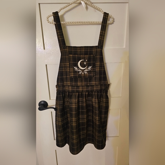Disturbia Plaid Pinafore Dress with Moon Embroidery - Picture 2 of 6